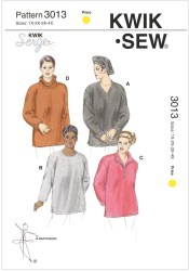 3013  KWIK SEW  STRETCH KNIT PULLOVER LS SHIRTS, HATS PATTERN 1X-4X uncut